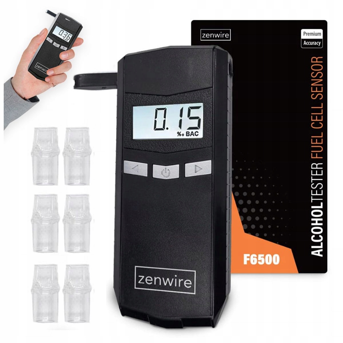 Elektrochemický analyzátor dychu 6x Zenwire F6500 HUSTHIPES + 6× Zenwire opakovane použiteľné náustky SET